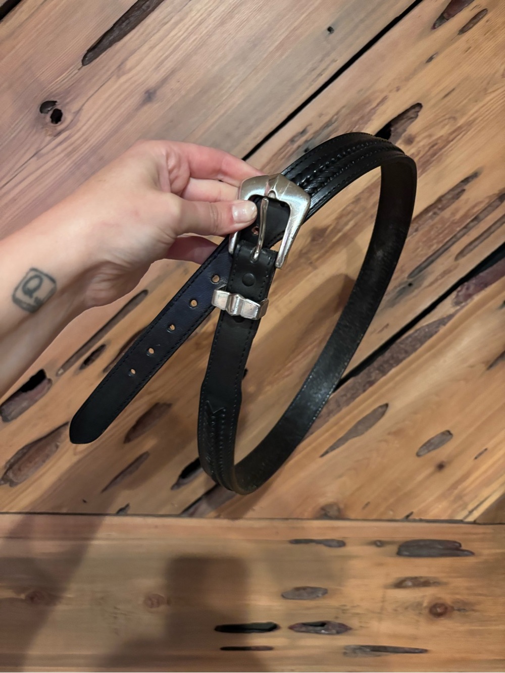 Wrangler Twenty X Black Leather Belt with Silver Buckle 34”-38”